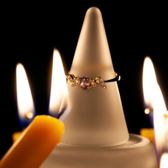 Natural Alexandrite June Birthstone 18K Yellow Gold Stackable Ring - Picture 5 of 5